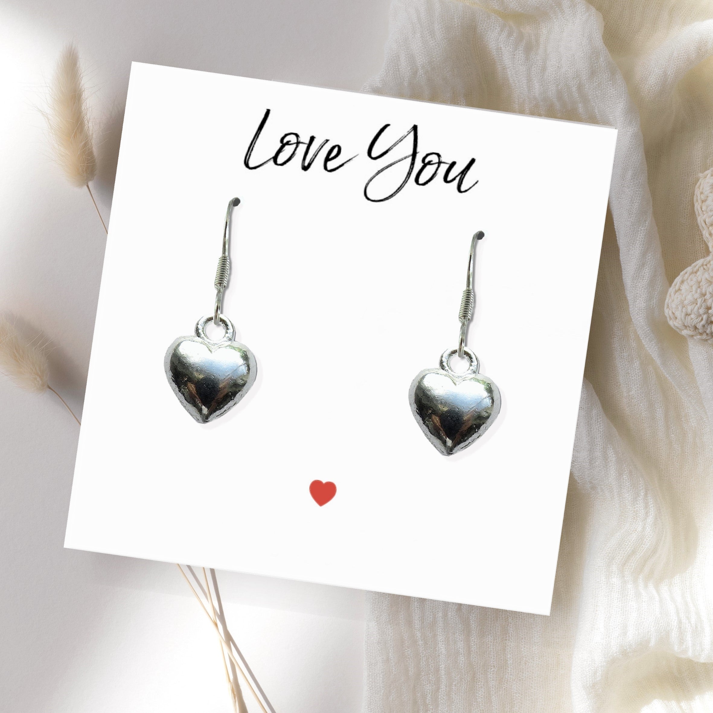 Heart Earrings & Love You Gift Card - Perfect Gift for Her-0