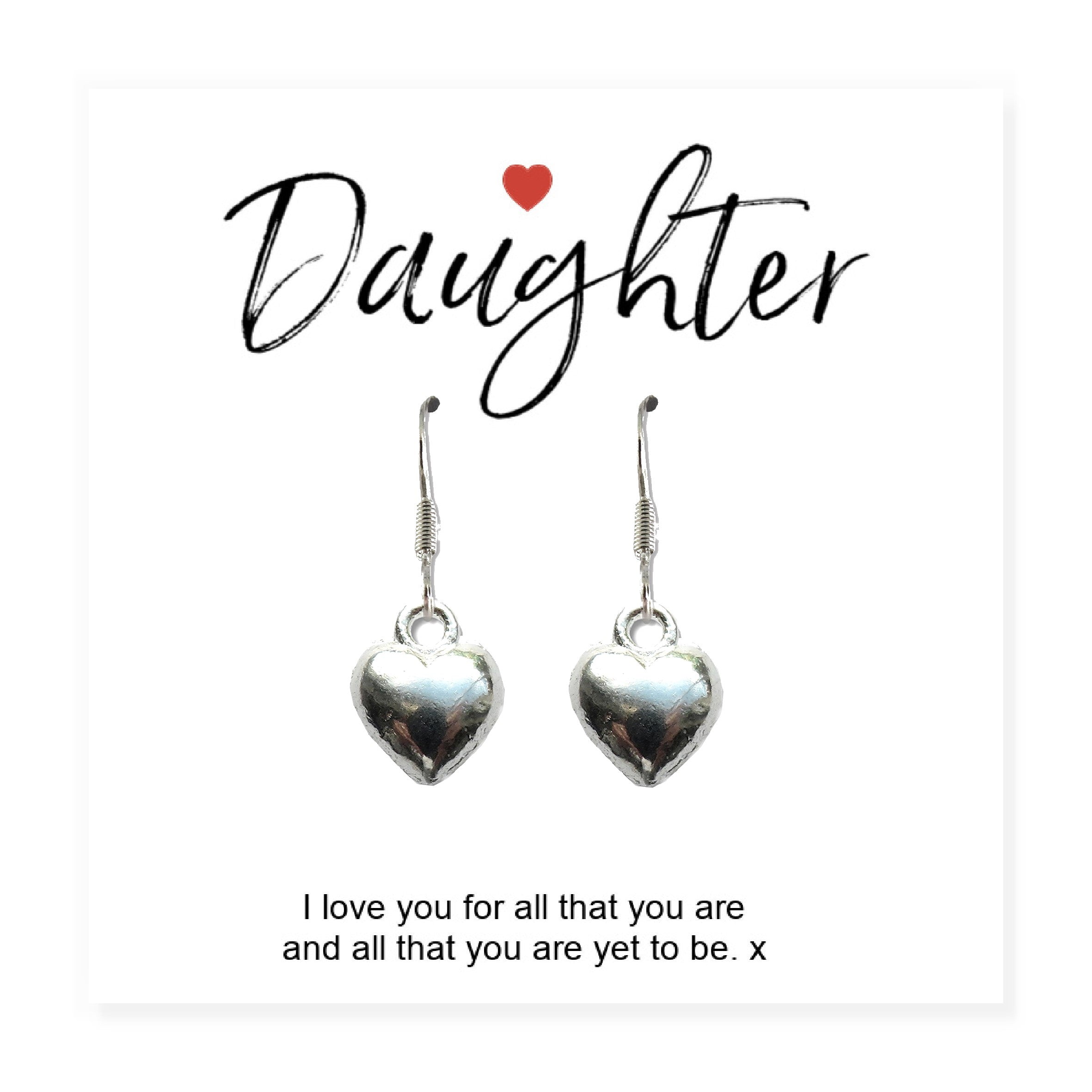 Daughter Heart Earrings with Gift Card - Perfect Gift for Any Occasion-3