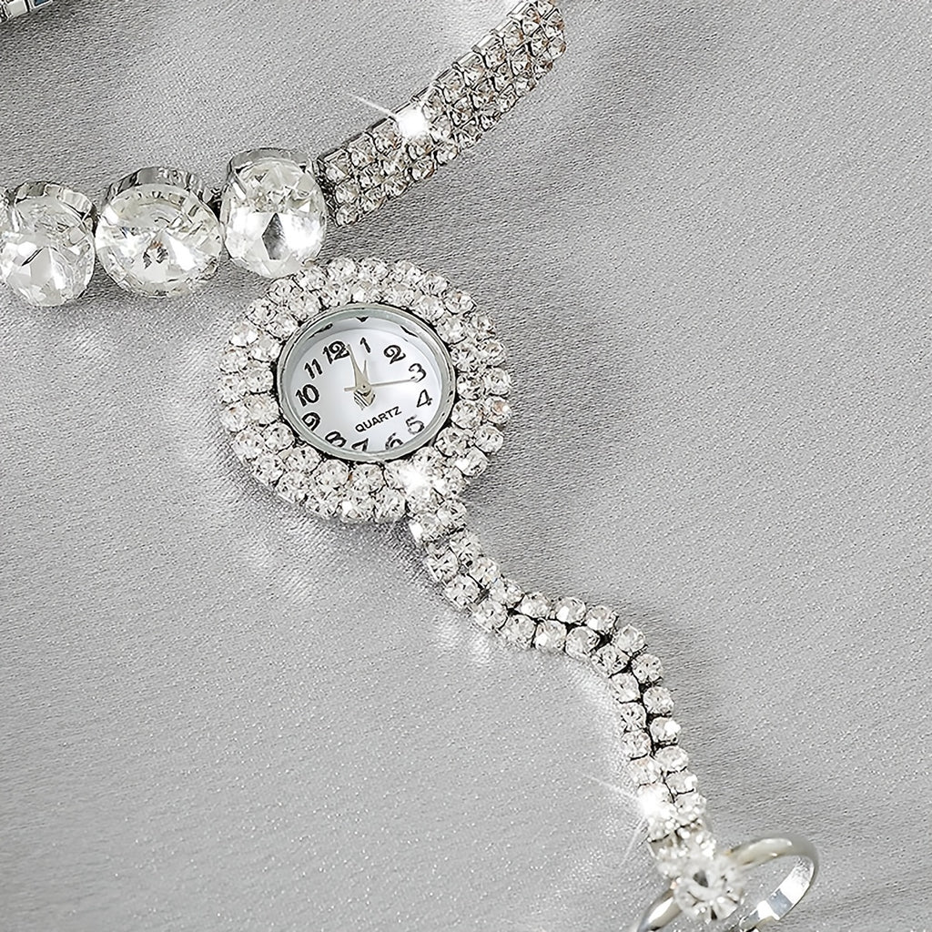 Sparkling Rhinestone Tassel Watch Bracelet - Timeless Round Glass Dial for Women - Elegant Dress-Up Essential with Glamorous Charm