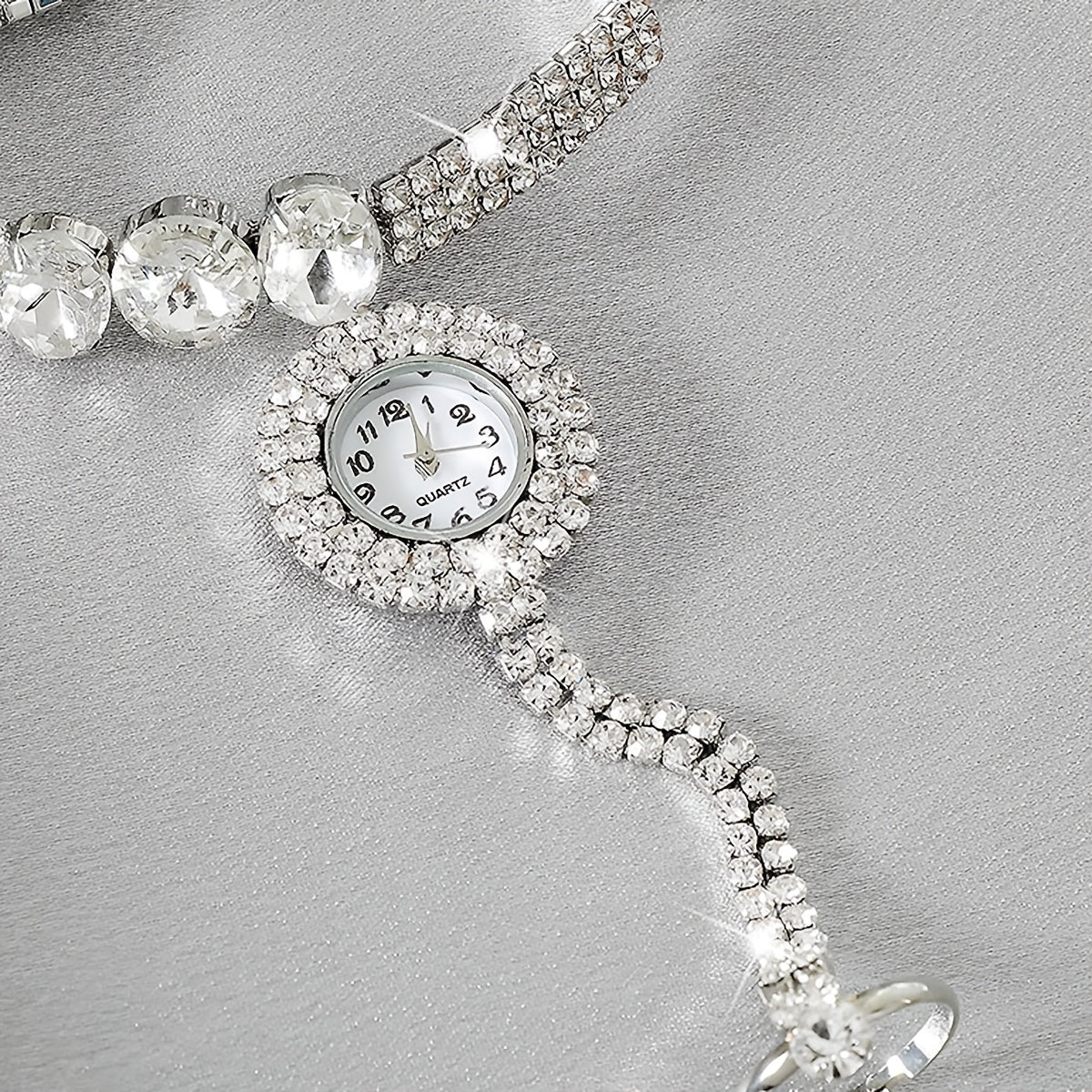 Sparkling Rhinestone Tassel Watch Bracelet - Timeless Round Glass Dial for Women - Elegant Dress-Up Essential with Glamorous Charm