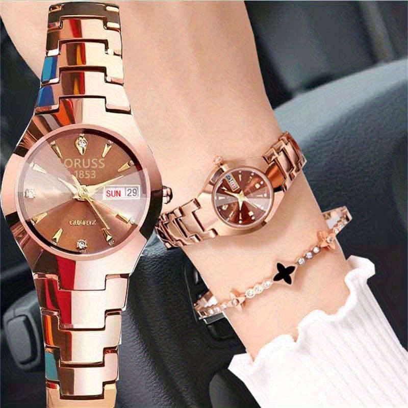 Stylish Rhinestone Dial Quartz Watch - Waterproof, Calendar, Analog Wristwatch for Daily Life, Business, Travel, and Dates