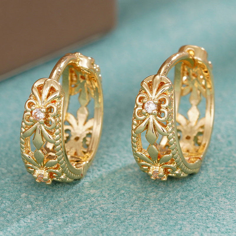 Womens Metal-Plated Heart-Shaped Hollow Floral Earrings
