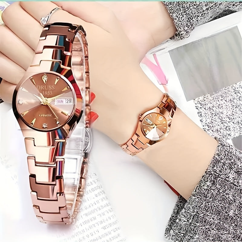 Stylish Rhinestone Dial Quartz Watch - Waterproof, Calendar, Analog Wristwatch for Daily Life, Business, Travel, and Dates