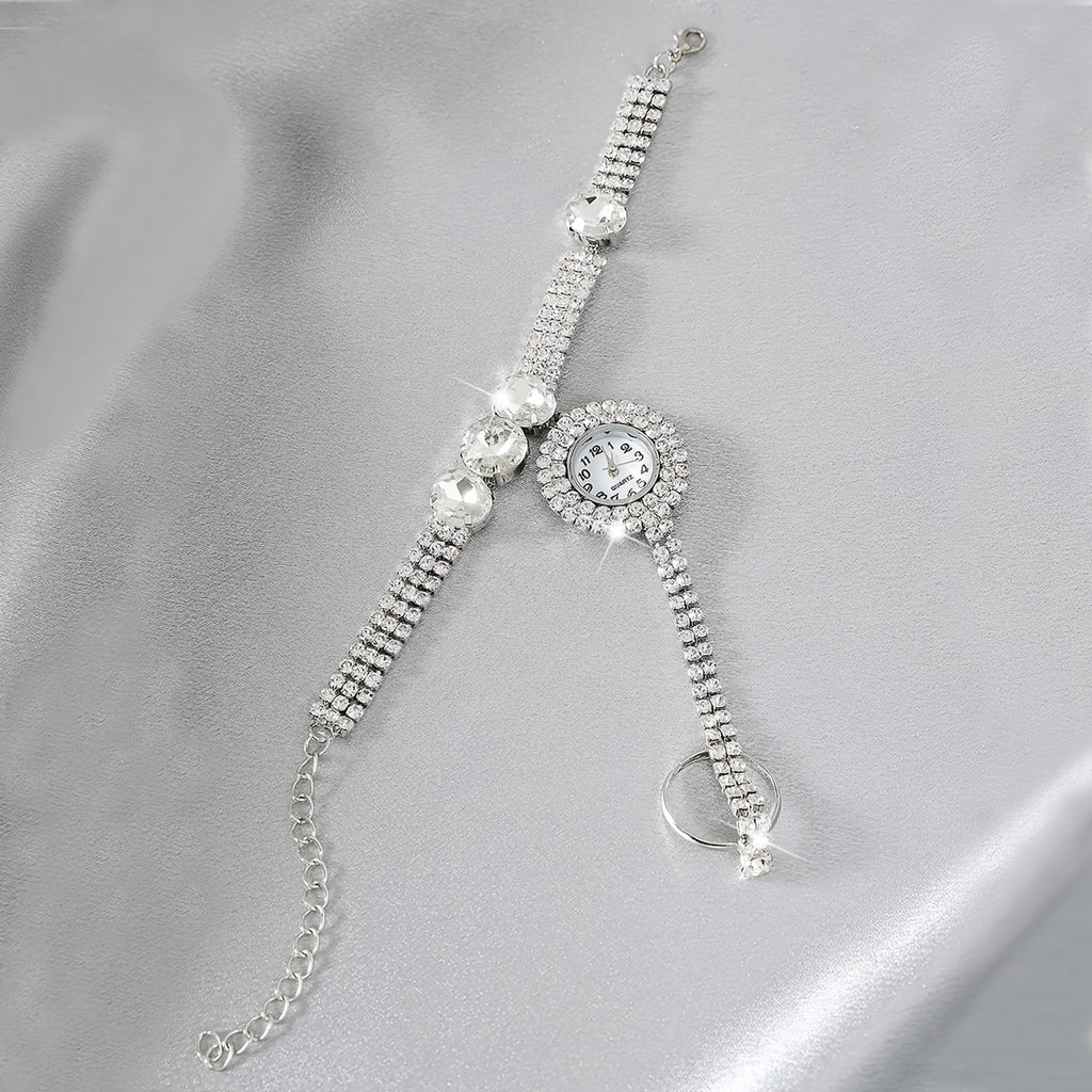 Sparkling Rhinestone Tassel Watch Bracelet - Timeless Round Glass Dial for Women - Elegant Dress-Up Essential with Glamorous Charm