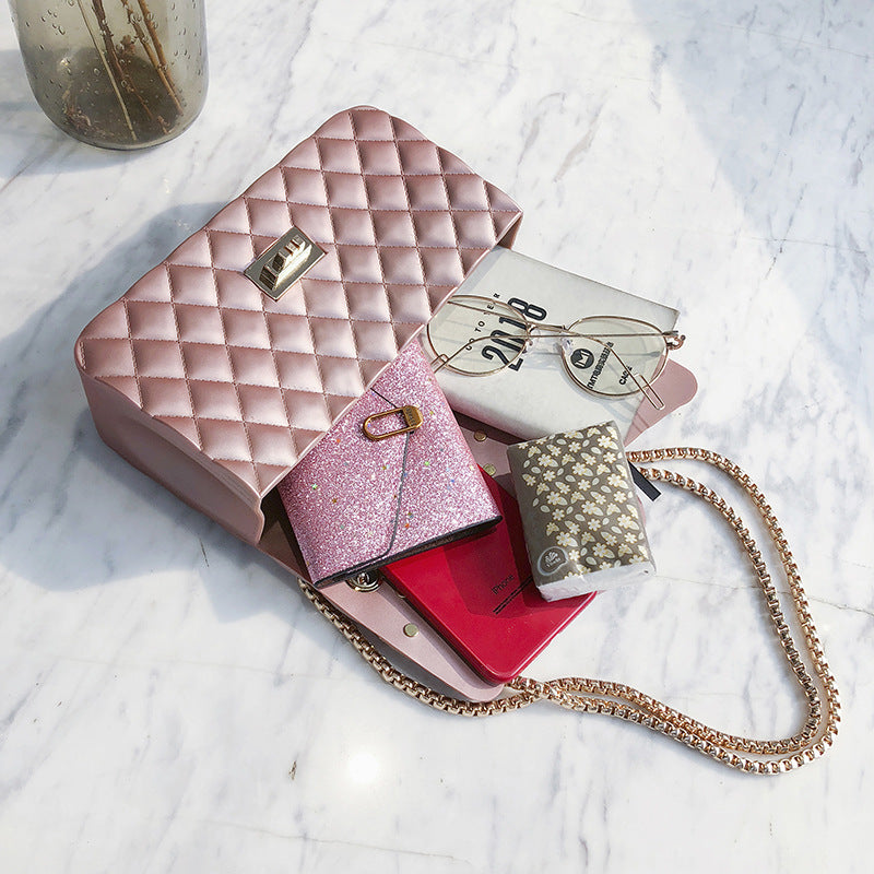 Diamond Chain One-Shoulder Diagonal Small Square Bag