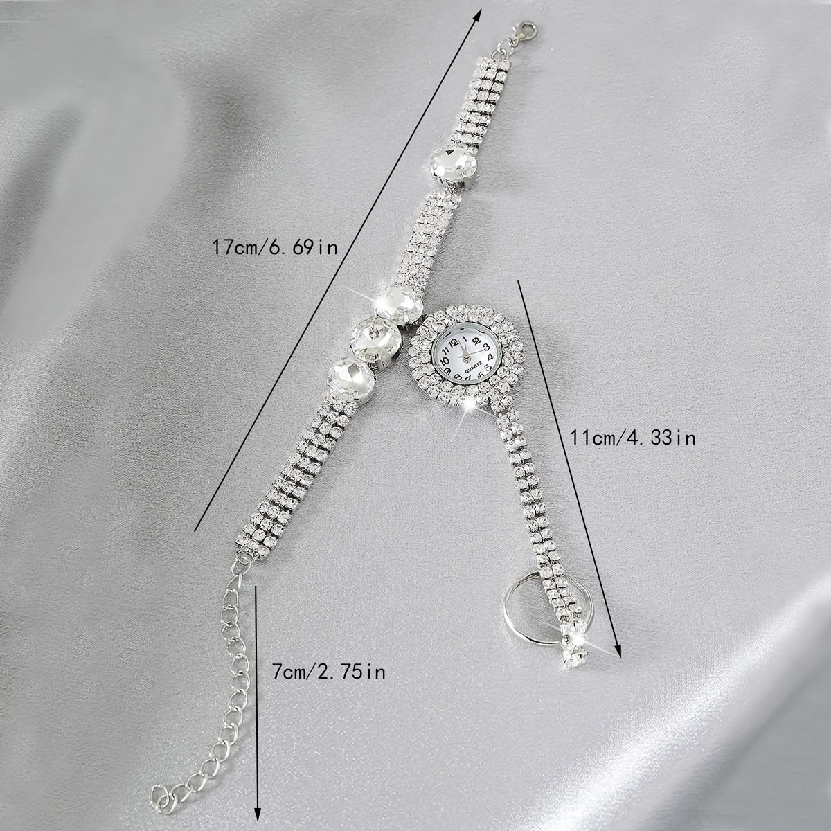 Sparkling Rhinestone Tassel Watch Bracelet - Timeless Round Glass Dial for Women - Elegant Dress-Up Essential with Glamorous Charm