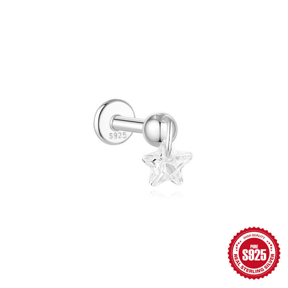 S925 Sterling Silver Stud Earrings With Diamonds For Cartilage Or Ear Bone