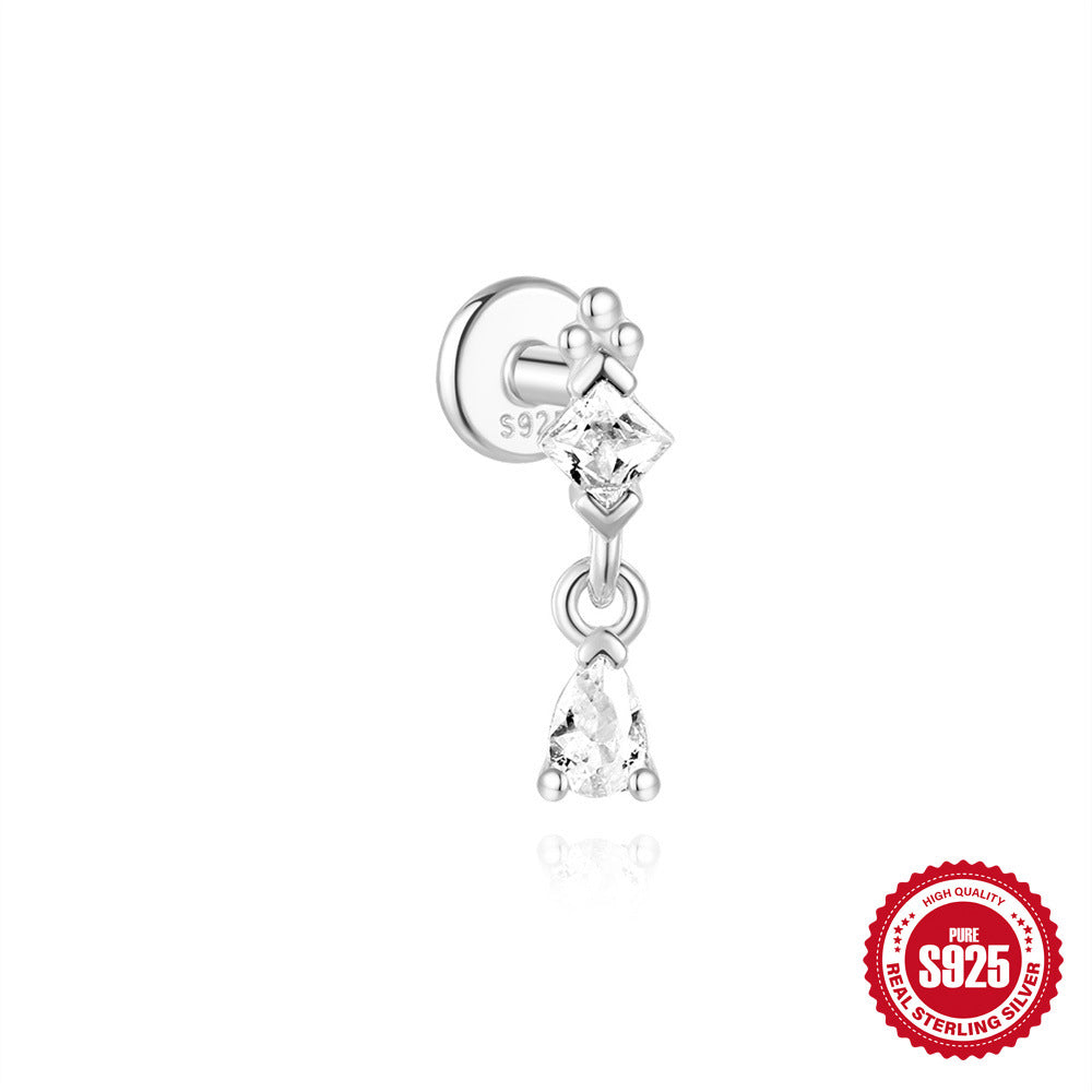 S925 Sterling Silver Stud Earrings With Diamonds For Cartilage Or Ear Bone