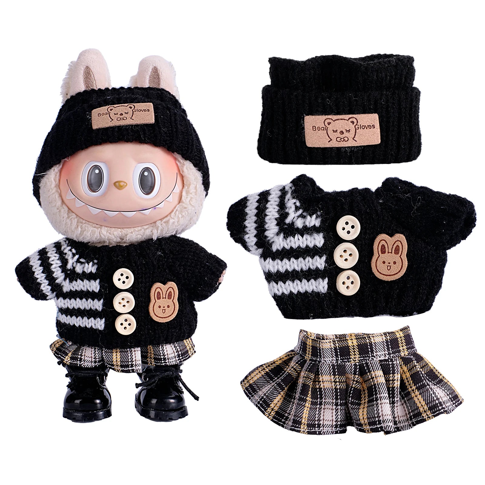 6.7inch labubu Clothing Accessories Set Hat + Clothes + (pants or skirt) Doll Clothes Suitable for Fashion Plush Dolls shoes