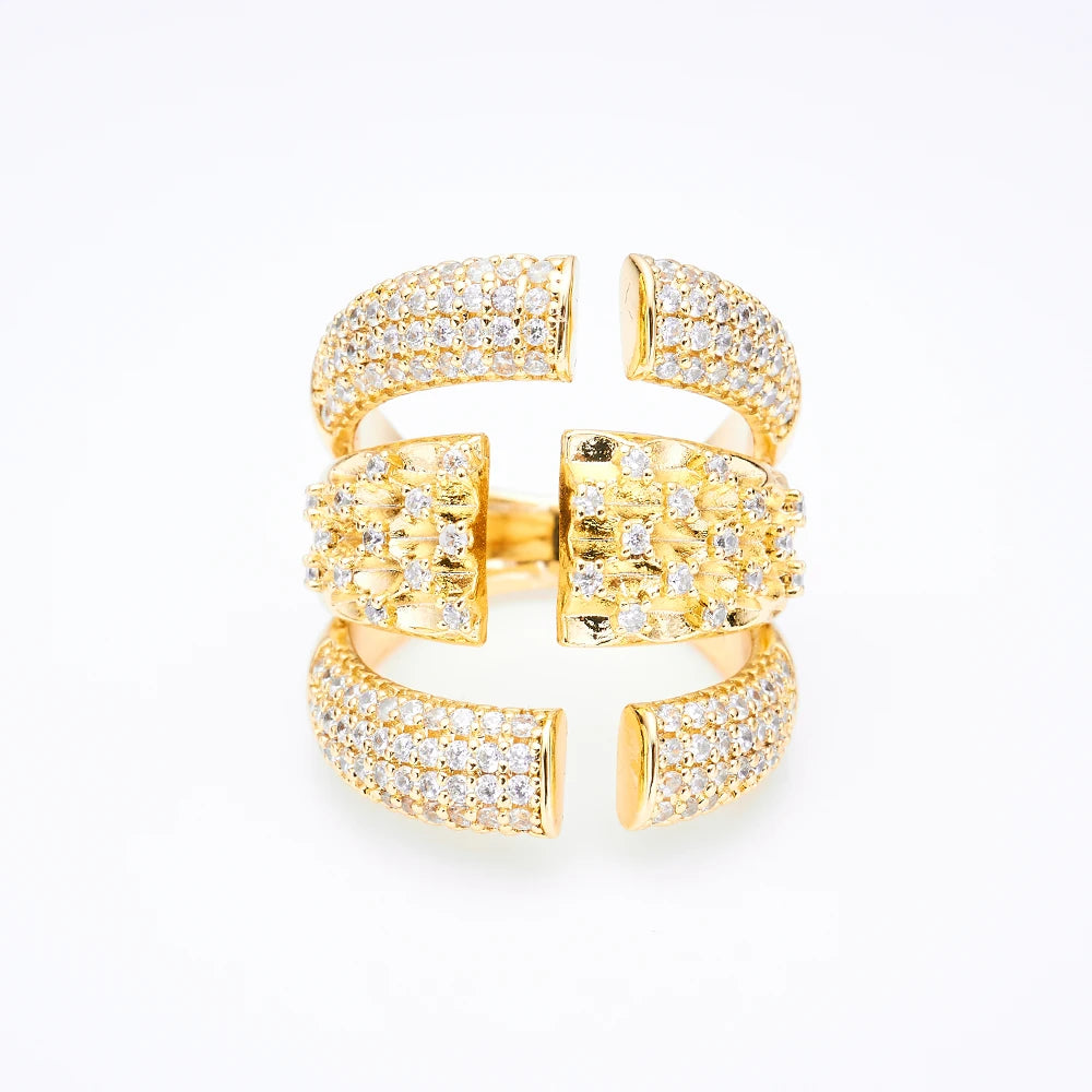 014477 Vintage Style Gold Plated Band Rings Zircon Free Size Ring Hip Hop Good Quality Brass Material Cubic Zirconia Ring