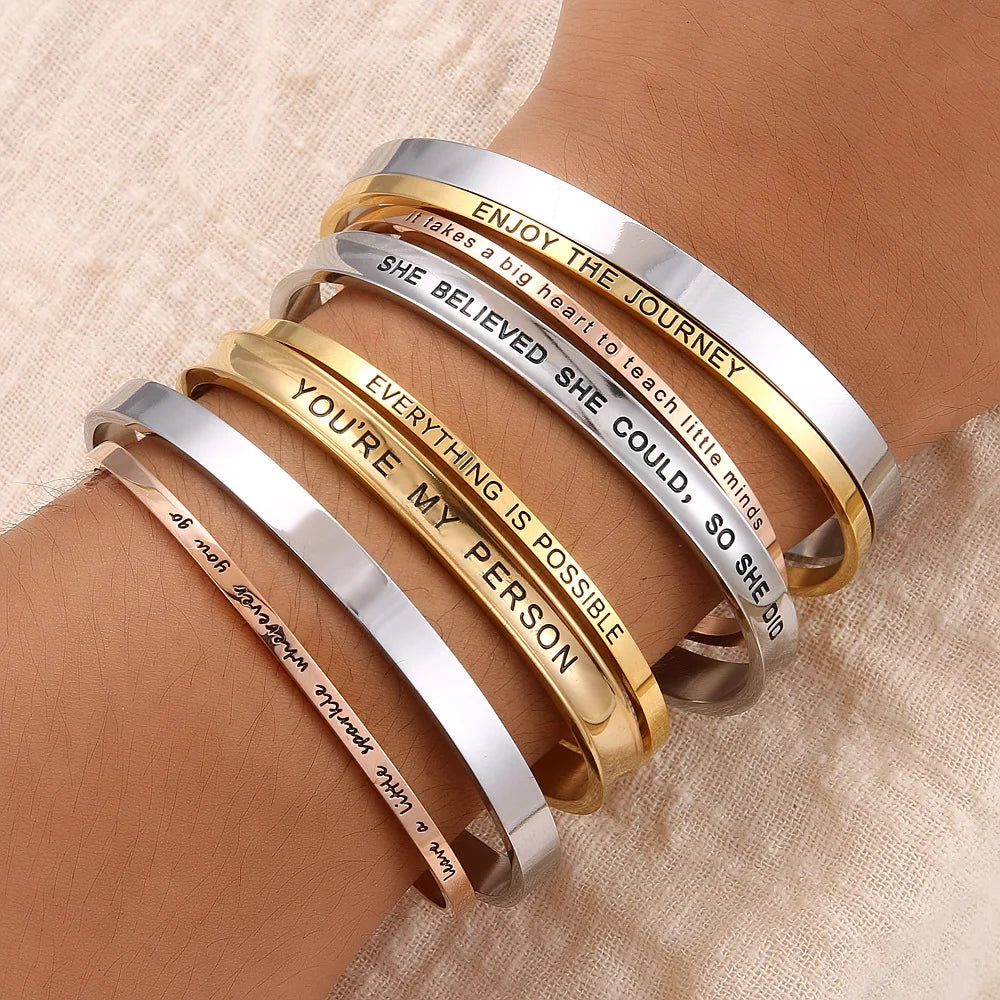 Personnalisé Bracelet for Women Custom Necklace Bar Engraved Name Text Mantra Bangle Cuff Stainless Steel Jewelry for Women Gift