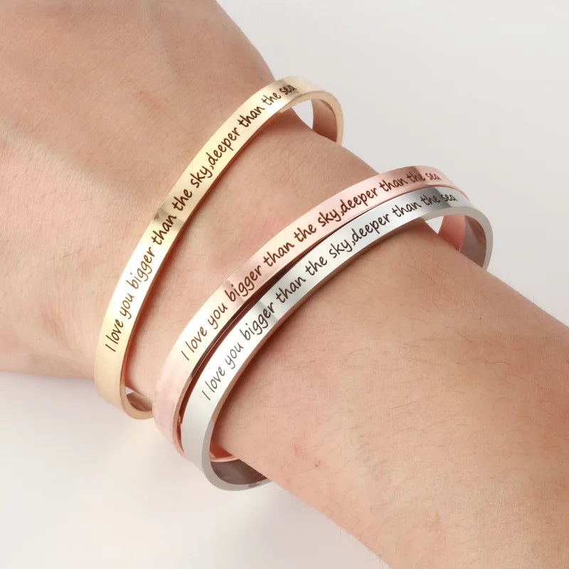 Personnalisé Bracelet for Women Custom Necklace Bar Engraved Name Text Mantra Bangle Cuff Stainless Steel Jewelry for Women Gift