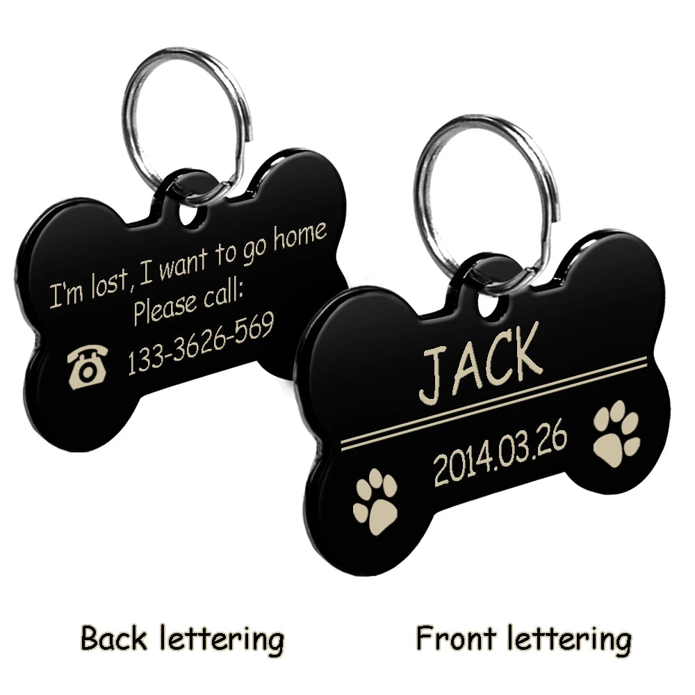 Personalized Dog Tags Engraved Cat Puppy Pet ID Name Collar Tag Pendant Pet Accessories Bone/Paw Glitter