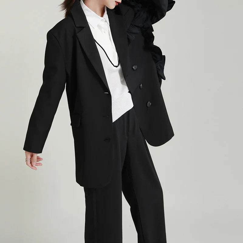 2420 Black Suit Jacket Female 2021 Autumn and Winter New Design Color Blocking Patchwork Casual Small Suit