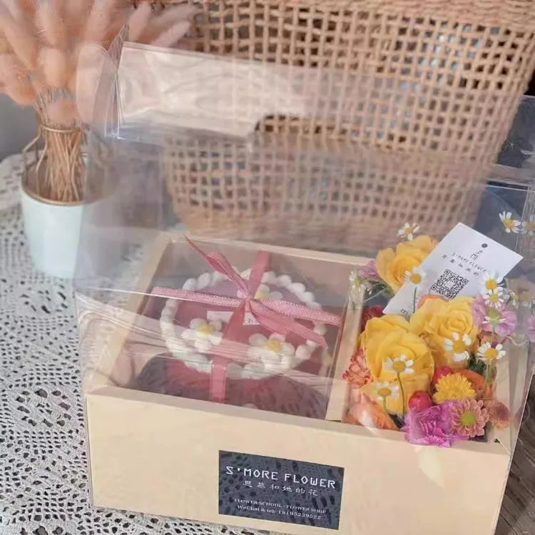 Valentine's Day Flower Cake Gift Box Pink PVC Transparent Hand-held Integrated Cake Box Baking Packaging Gift Fruit Flower Boxes