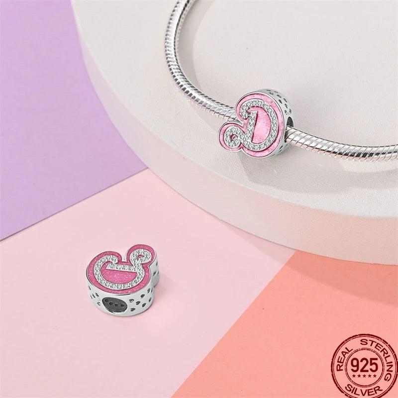 Hot Sale 925 Sterling Silver Pink 26 Letters Valentine's Day Gift Beads Suitable For Pan 925 Original Bracelet Diy Birthday