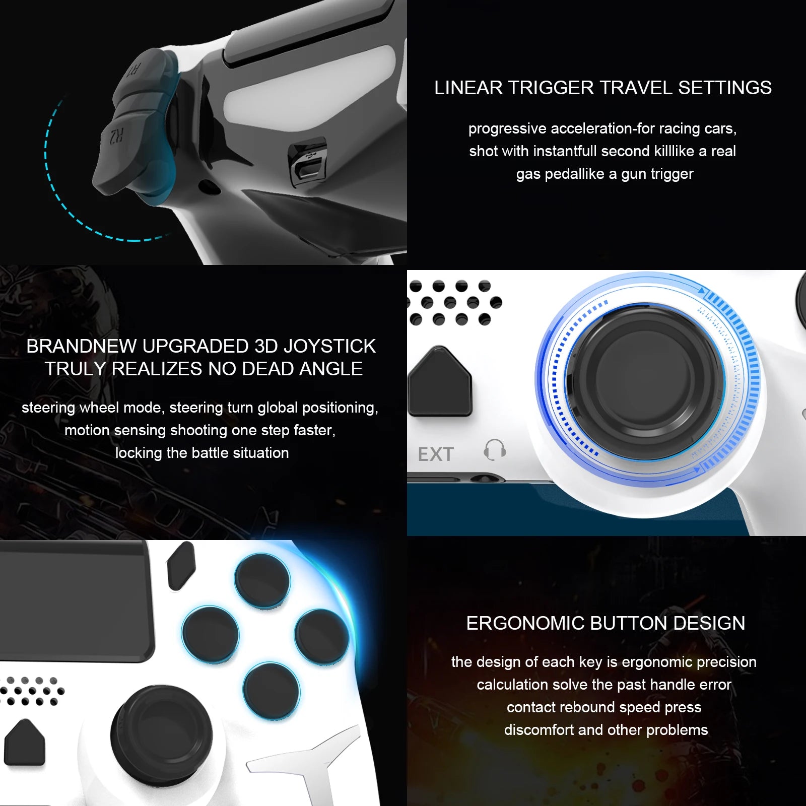 GAMINJA Wireless Gamepad with 6-Axis Gyroscope Dual Vibration Touch Pad - Bluetooth Controller for PS4 PS3 Console And PC