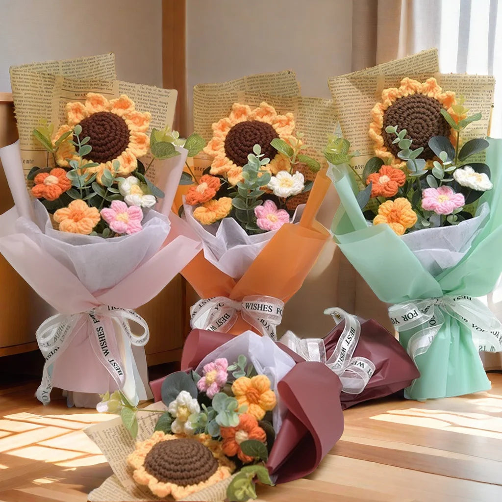 1pc Crochet Bouquet, Efun Handmade Sunflower Daisy Bouquet Valentine's Day Anniversary Wedding Mothers Day Birthday Gift