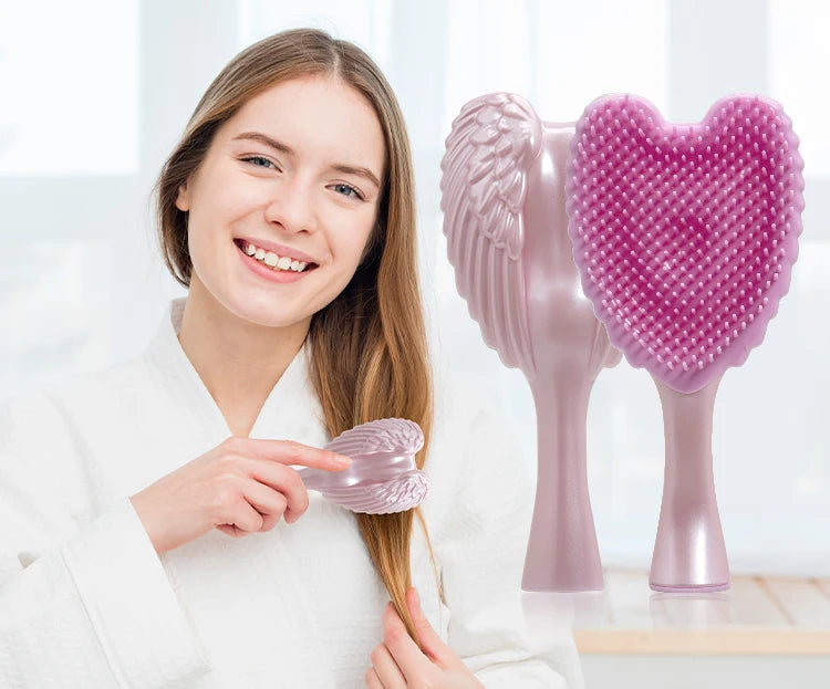 Mini Angel Detangling Hair Brush Silicone Shampoo Brush Head Scalp Massage Combs For Valentine's Day Anniversary Gifts For Woman