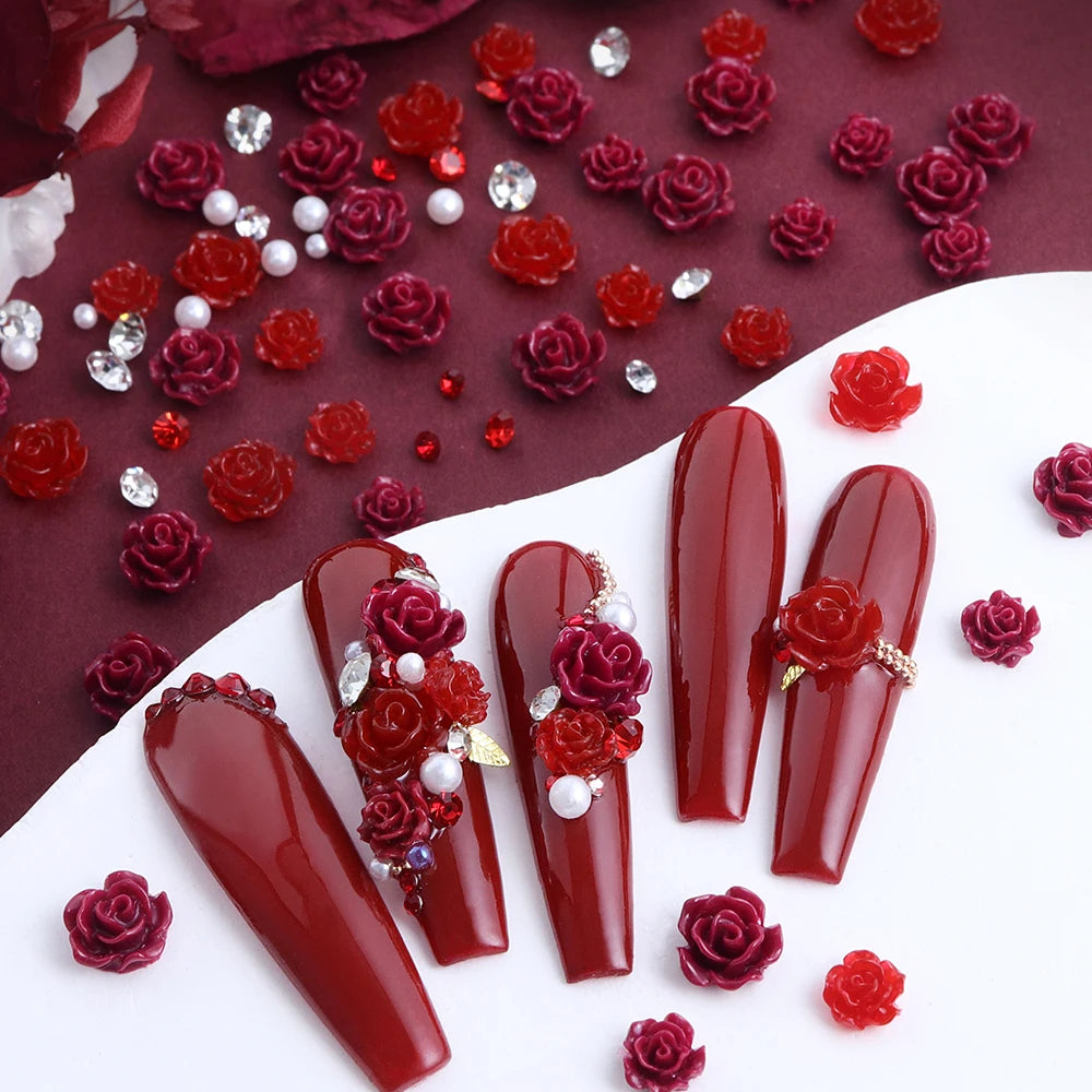 Red Camellia Flower Resin Filling Accessories Shiny Diamond With Pearl Beads Metal Leaf Valentine's Day Gifts DIY Jewelry Making