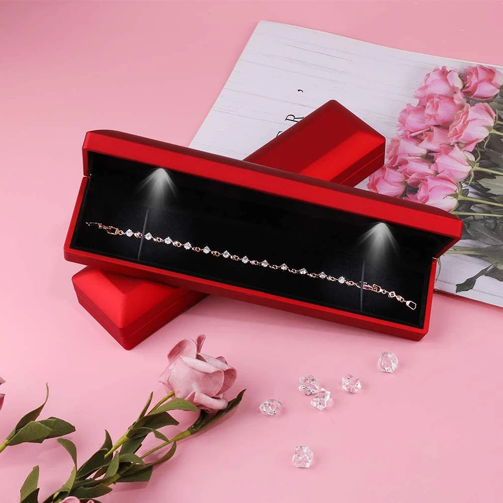 LED Light Long Jewelry Box Necklace Bracelet Storage Box Jewelry Display Case Valentine's Day Wedding Gifts Packaging Box