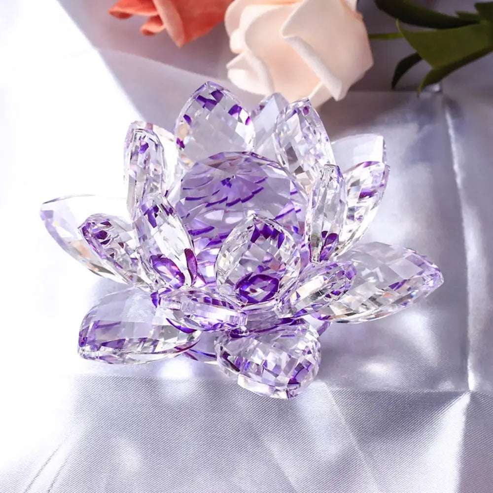 Feng shui Quartz Crystal Lotus Flower Crafts Glass Paperweight Ornaments Figurines Home Wedding Party Decor Gifts Souvenir