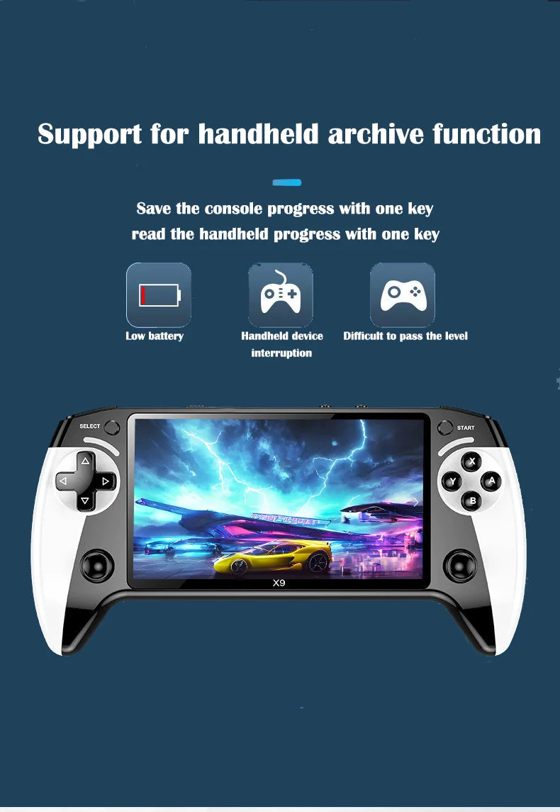 X9 portable game console, 5.5-inch HD screen, multiple languages, retro GBA Arcade video, 8 simulators with 360° non-slip joysti