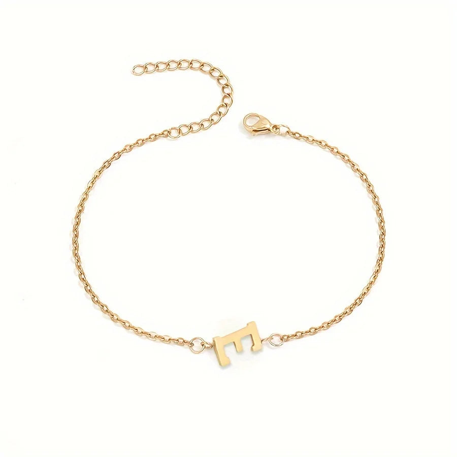 1pc Letter Shape Beads Thin Chain Bracelet, Simple Minimalist Hand Chain Unisex Jewelry Decoration