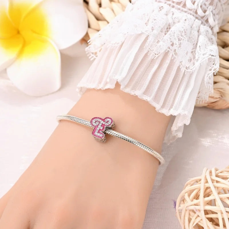 Hot Sale 925 Sterling Silver Pink 26 Letters Valentine's Day Gift Beads Suitable For Pan 925 Original Bracelet Diy Birthday