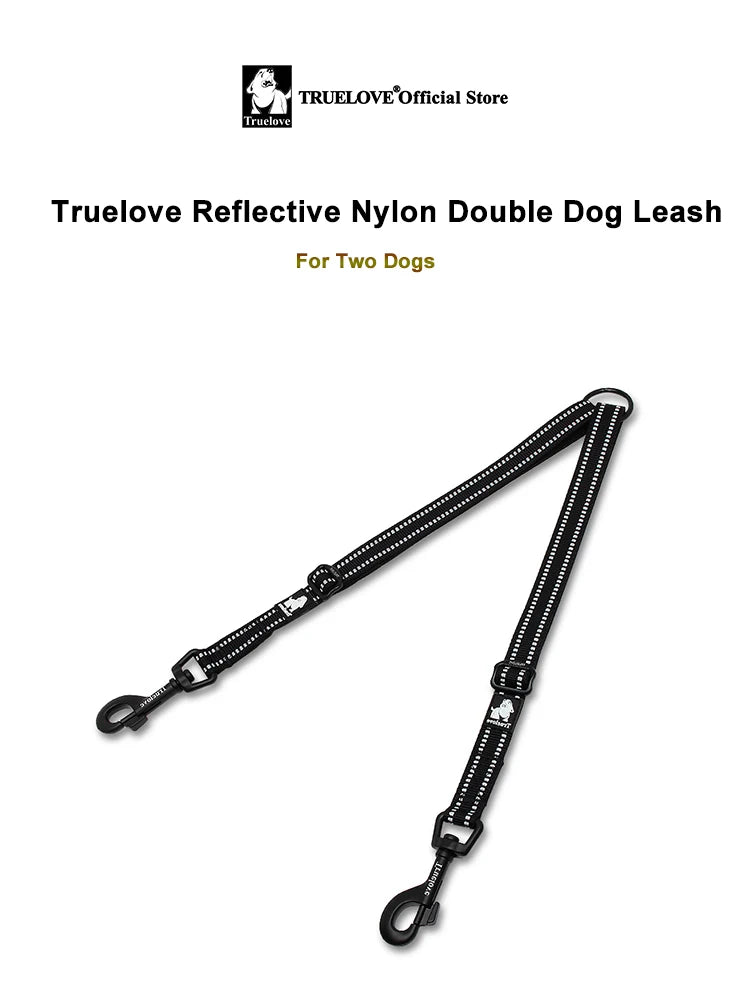 Truelove Reflective Nylon Double Dog Leash For Two Dogs Coupler No Tangle Pet Leash For All breed Training Running Dropshipping