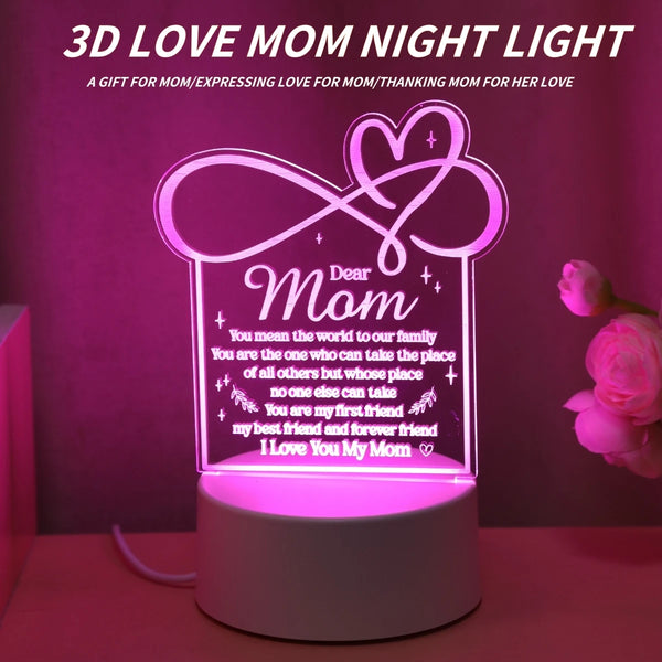 USB powered Love Mom Night Light, the ideal gift for mothers on birthdays, Christmas, Mother's Day, and Thanksgiving!