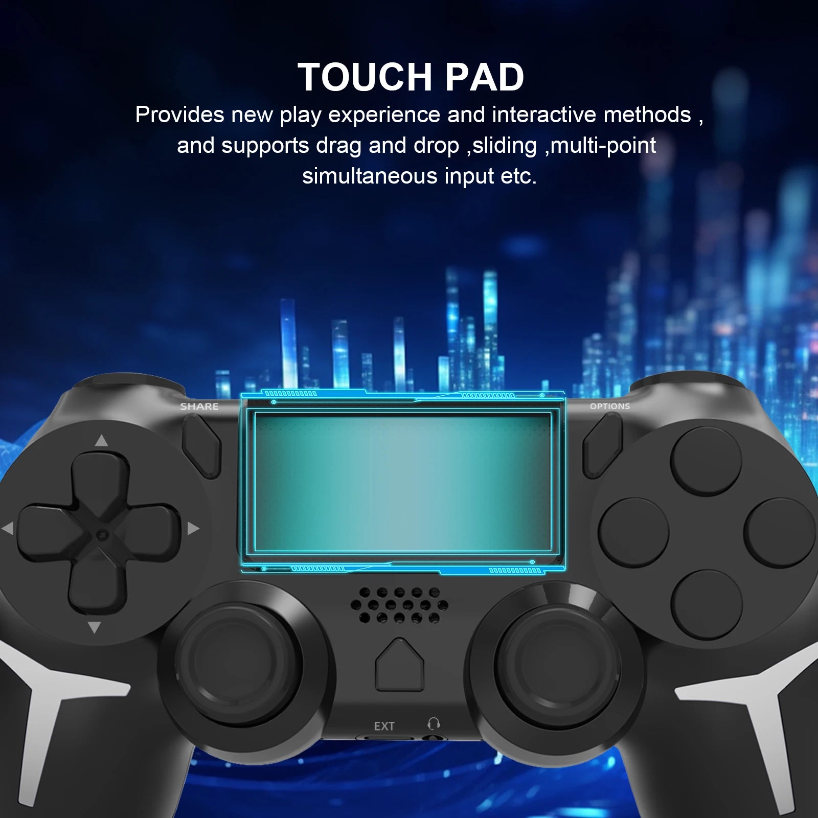 GAMINJA Wireless Gamepad with 6-Axis Gyroscope Dual Vibration Touch Pad - Bluetooth Controller for PS4 PS3 Console And PC