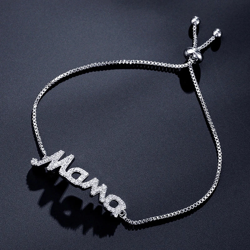 Exquisite Mama Letter Bracelet For Women Sparkling Crystal Zircon Adjustable Chain Bangle Mother's Day Mom Birthday Jewelry Gift