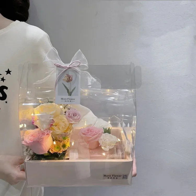 Valentine's Day Flower Cake Gift Box Pink PVC Transparent Hand-held Integrated Cake Box Baking Packaging Gift Fruit Flower Boxes