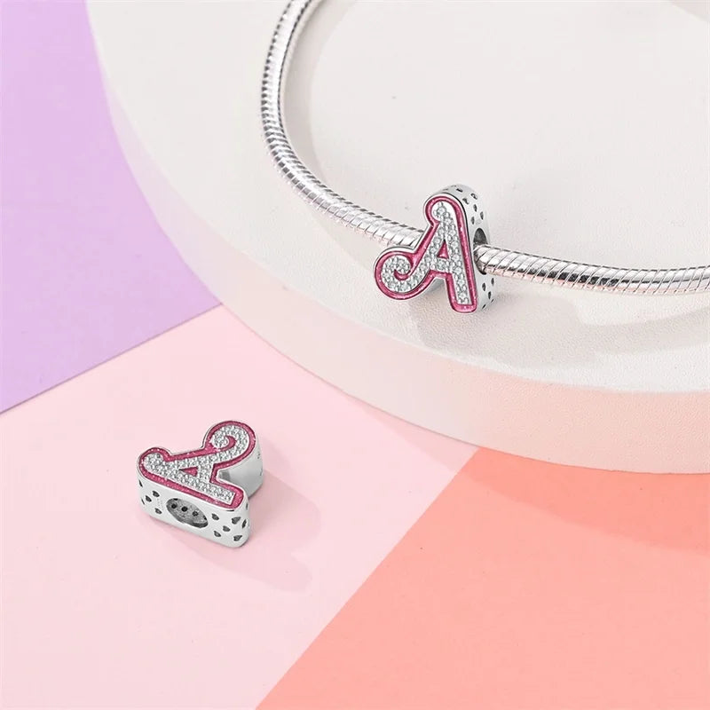 Hot Sale 925 Sterling Silver Pink 26 Letters Valentine's Day Gift Beads Suitable For Pan 925 Original Bracelet Diy Birthday