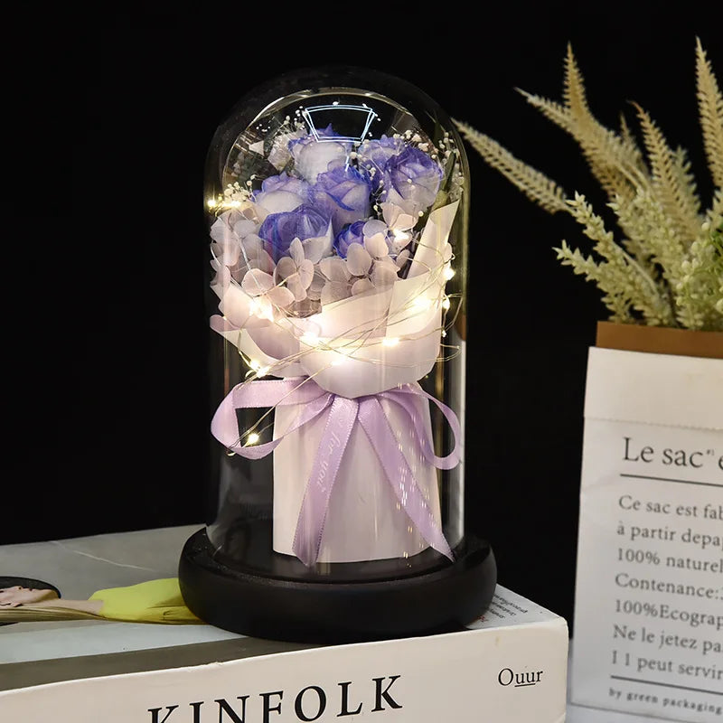 Valentine's Day Gift for Girlfriend Eternal Rose LED Light Flower Luminous Decoration Wedding Decor Creative Mother's Gifts