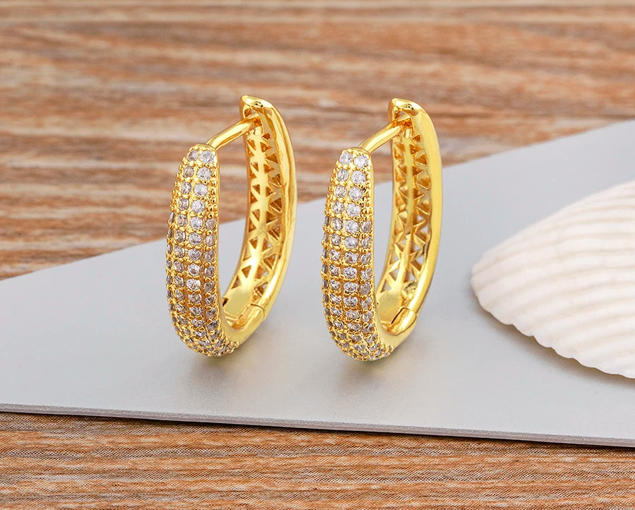 Nidin Creative U Shape Design 3 Colors Fashion Cubic Zirconia Hoop Earrings Crystal Ear Buckle Jewelry for Valentine's Day Gift