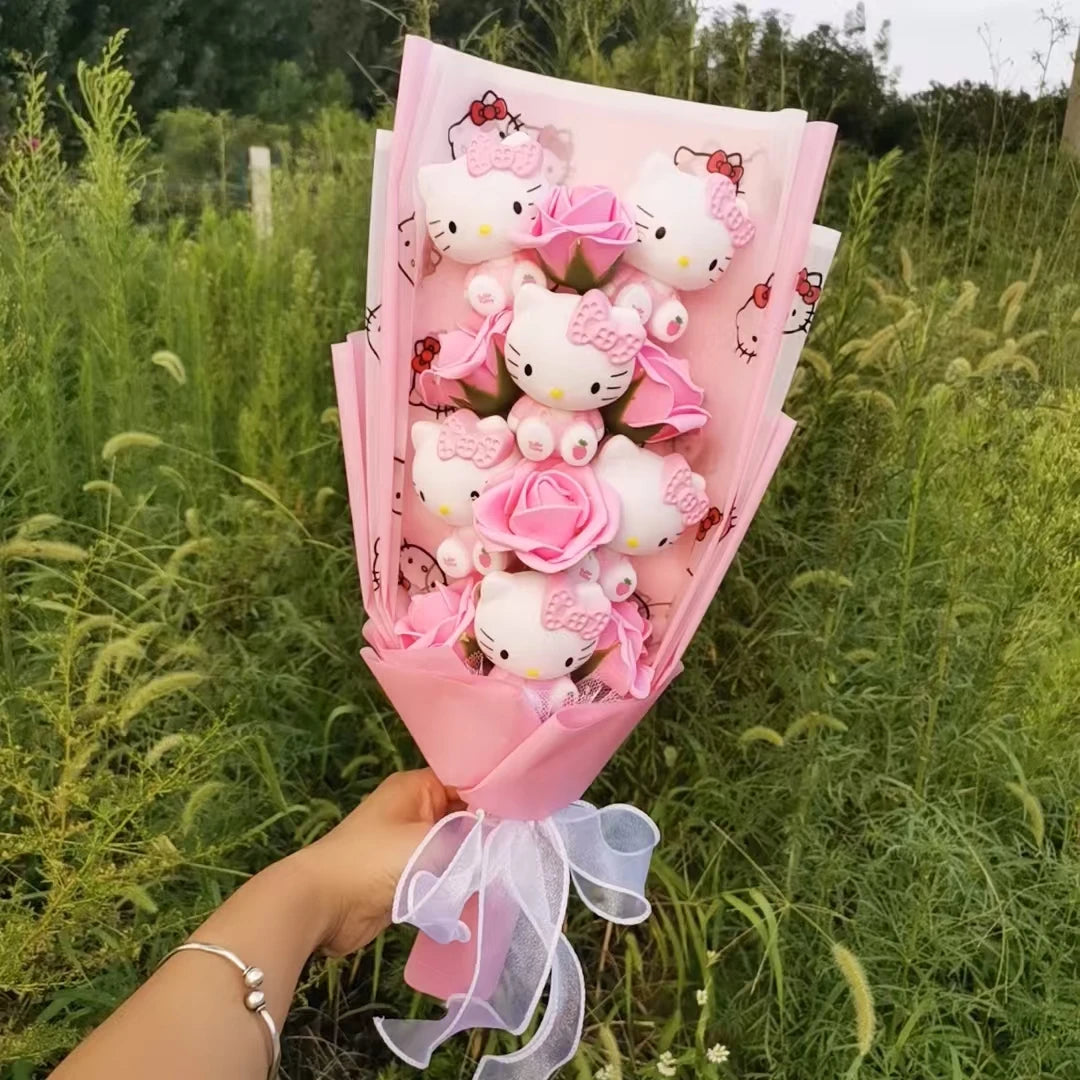 Hello Kitty Plush Doll Bouquet Sanrio Christmas Gifts Cartoon Kt Cat Stuffed Plushies Woman Valentine's Day Birthday Kids Gifts