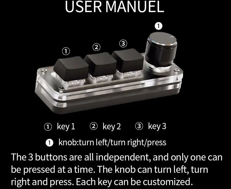 USB Mechanical Keyboard Gamer 3Keys Macro Custom Keyboard RGB Gaming Custom Programming Knob Mini Keyboard Keypads For Photoshop