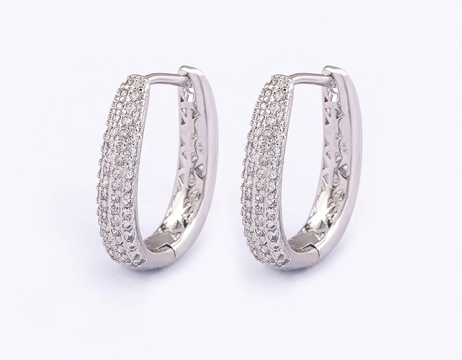 Nidin Creative U Shape Design 3 Colors Fashion Cubic Zirconia Hoop Earrings Crystal Ear Buckle Jewelry for Valentine's Day Gift