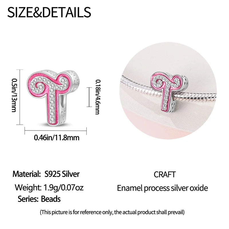 Hot Sale 925 Sterling Silver Pink 26 Letters Valentine's Day Gift Beads Suitable For Pan 925 Original Bracelet Diy Birthday