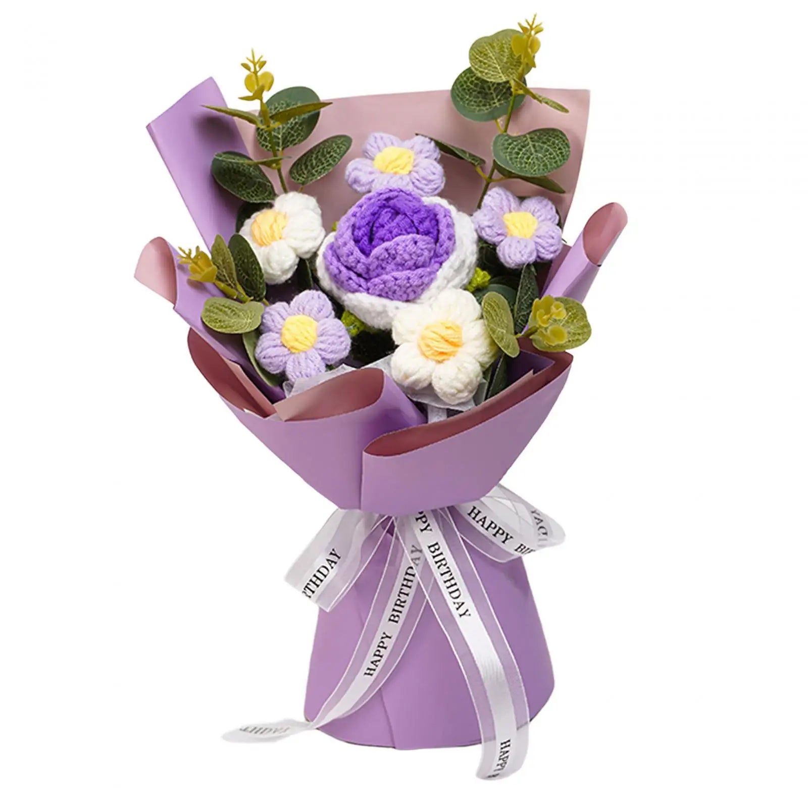 Knitted Flower Finished Home Decoration Crochet Flower Bouquet for Teacher’ Day Birthday Anniversary Thanksgiving Day Women