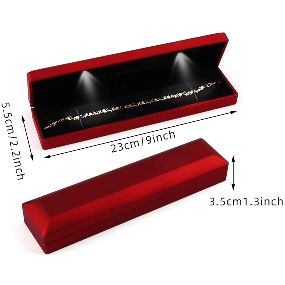 LED Light Long Jewelry Box Necklace Bracelet Storage Box Jewelry Display Case Valentine's Day Wedding Gifts Packaging Box