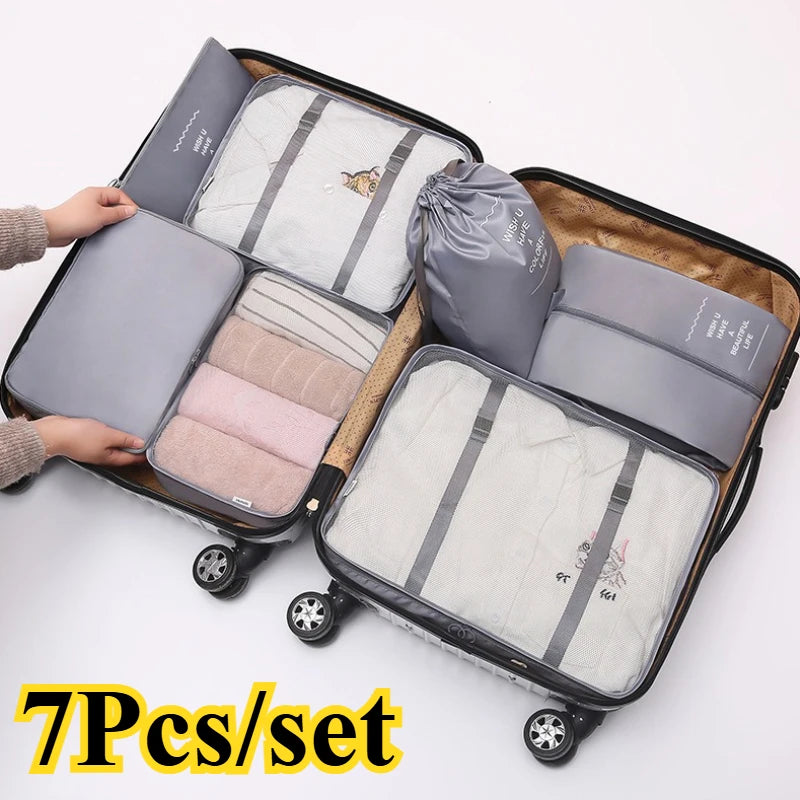 7Pcs/set Travel Storage Bag Set Travel Luggage Organizer Bags Toiletry Shoe Clothing Underwear Sorting Bag
