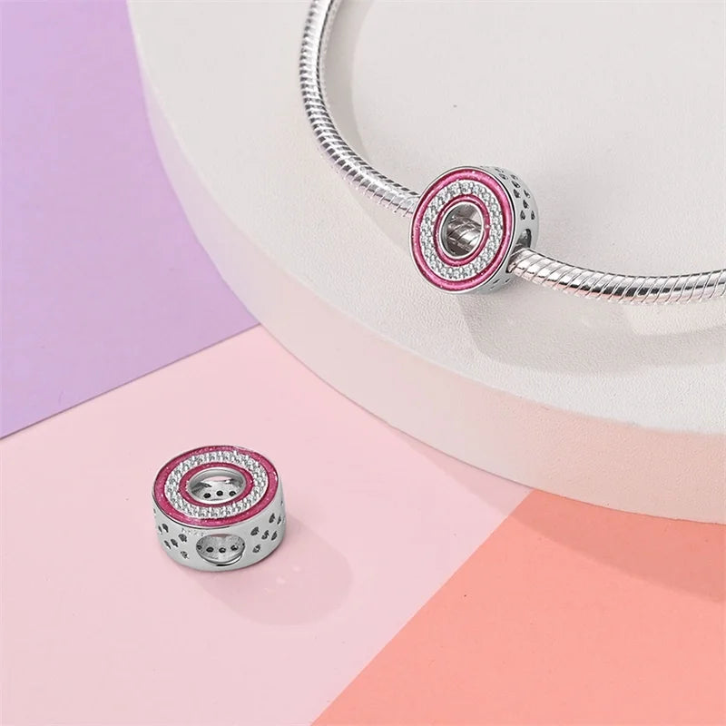 Hot Sale 925 Sterling Silver Pink 26 Letters Valentine's Day Gift Beads Suitable For Pan 925 Original Bracelet Diy Birthday