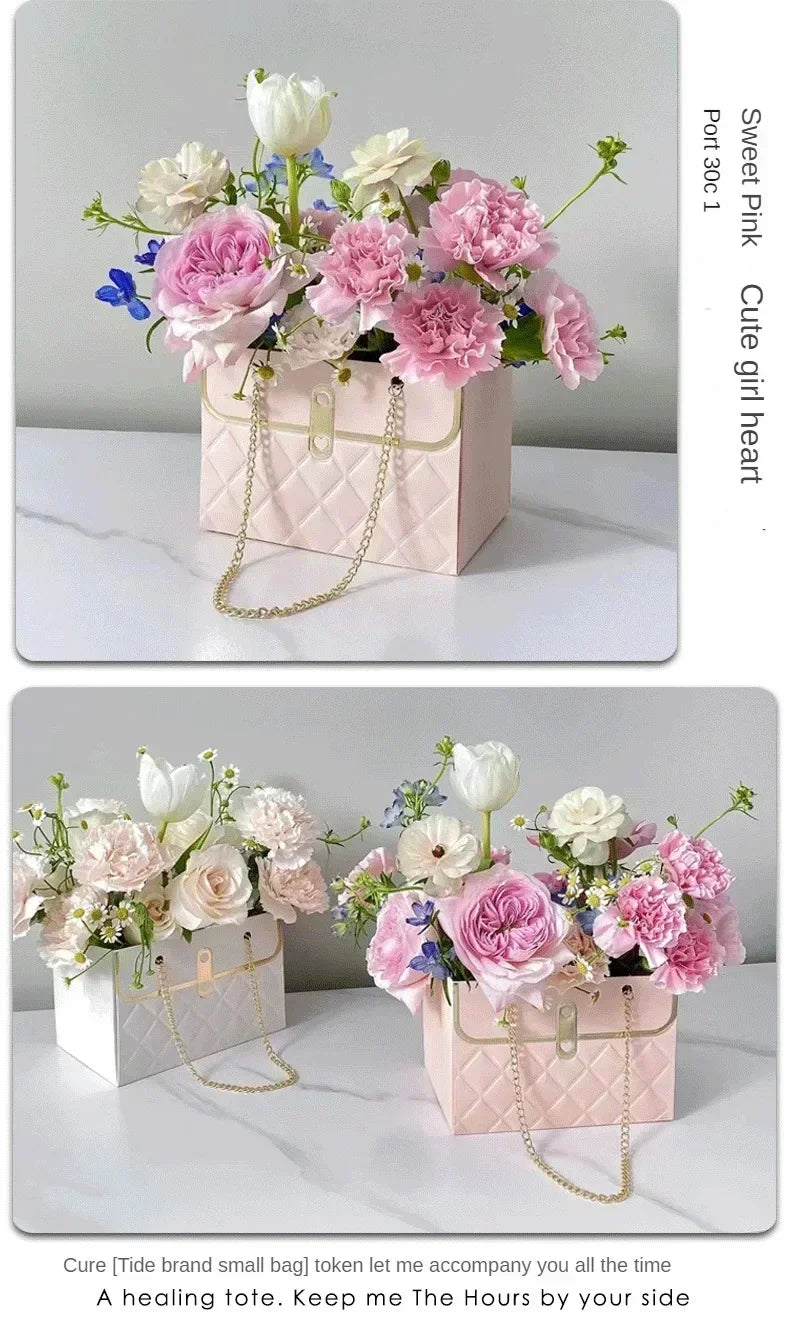 Flower Paper Gift Bags Bouquet Tote Bags Flower Packaging Box Birthday Bouquet Tote Bags Valentine's Day Gift Bags