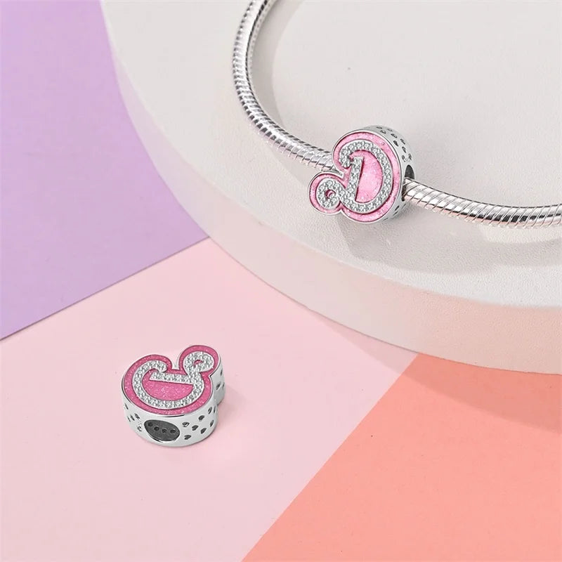 Hot Sale 925 Sterling Silver Pink 26 Letters Valentine's Day Gift Beads Suitable For Pan 925 Original Bracelet Diy Birthday
