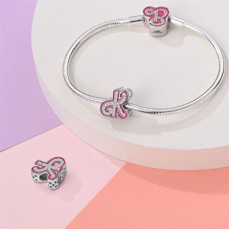 Hot Sale 925 Sterling Silver Pink 26 Letters Valentine's Day Gift Beads Suitable For Pan 925 Original Bracelet Diy Birthday