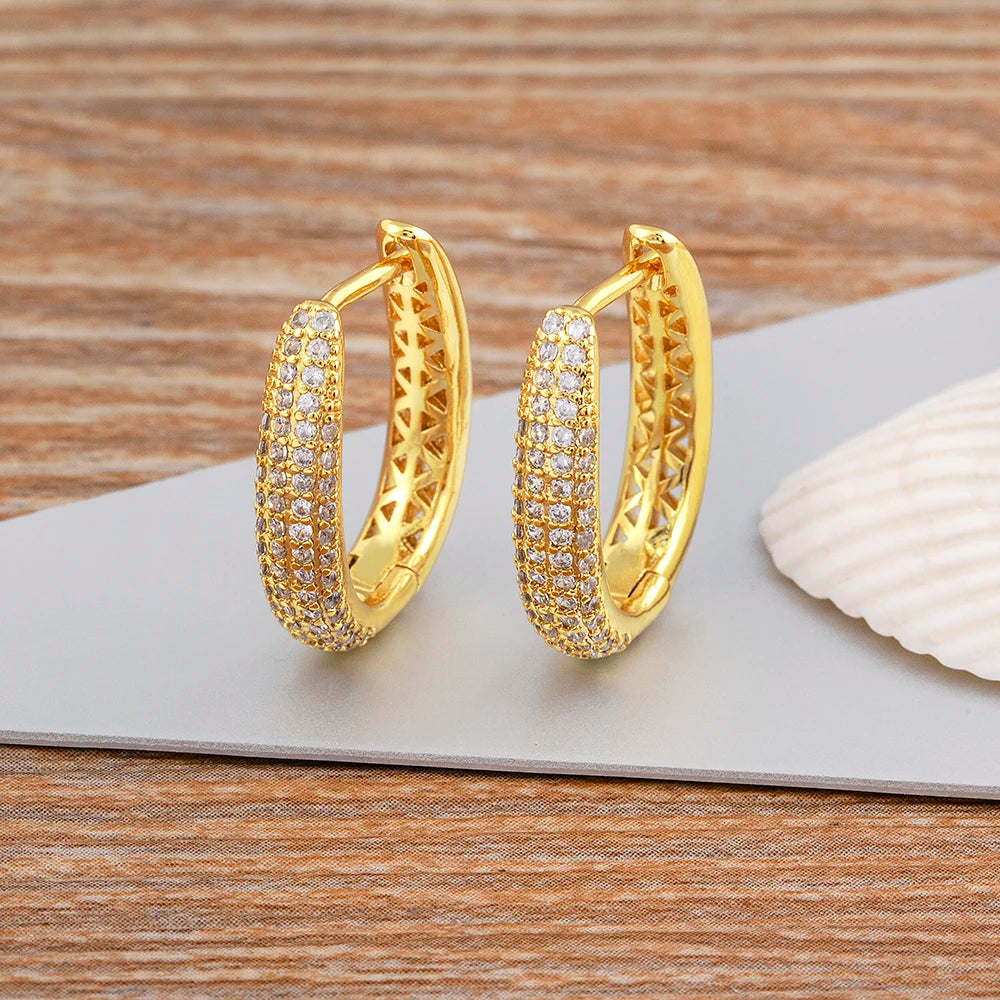 Nidin Creative U Shape Design 3 Colors Fashion Cubic Zirconia Hoop Earrings Crystal Ear Buckle Jewelry for Valentine's Day Gift