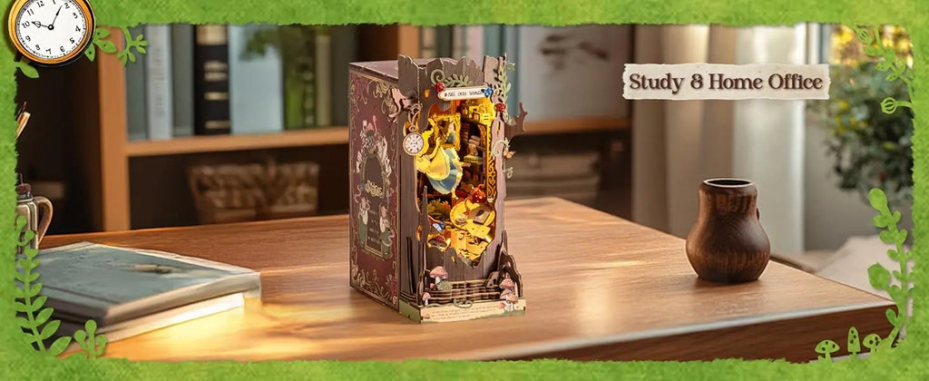 Robotime Rolife Book Nook Kits Fall into Wonder DIY Booknook with Lights Miniature House Kit 3D Wooden Puzzle Bookshelf Gift TGB